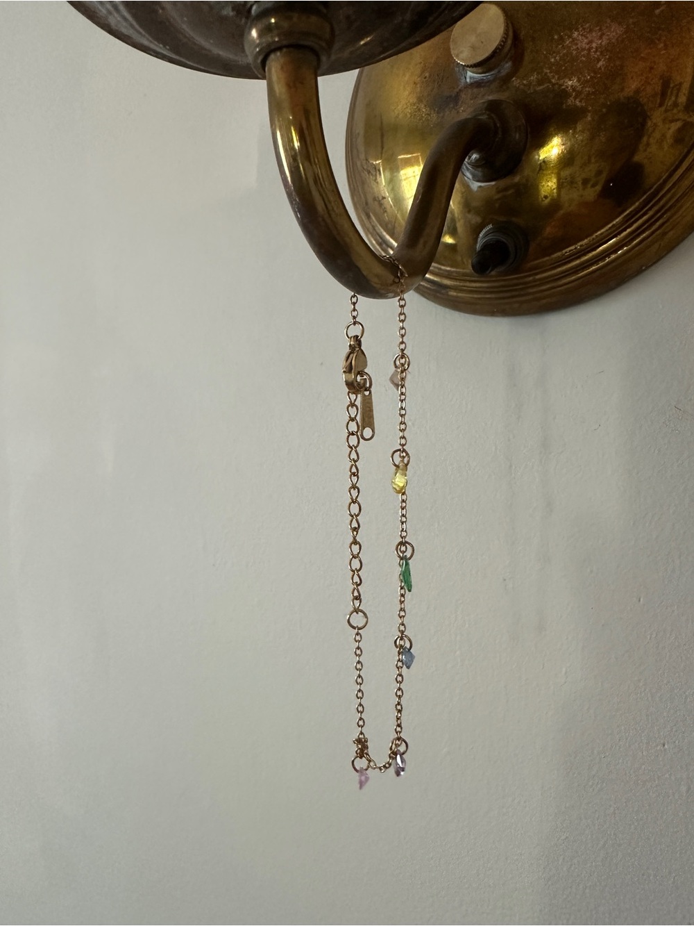 Gold Tone Women’s Chain Bracelet with Multi-Color Crystal Charms